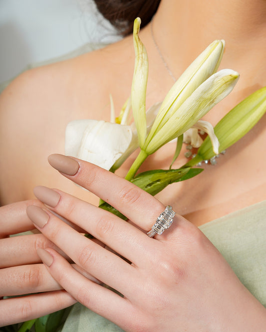 Radiant Rose Triple Moissanite Ring