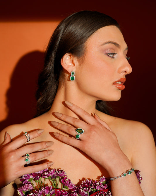 Radiant Emerald Double-Teardrop Ring