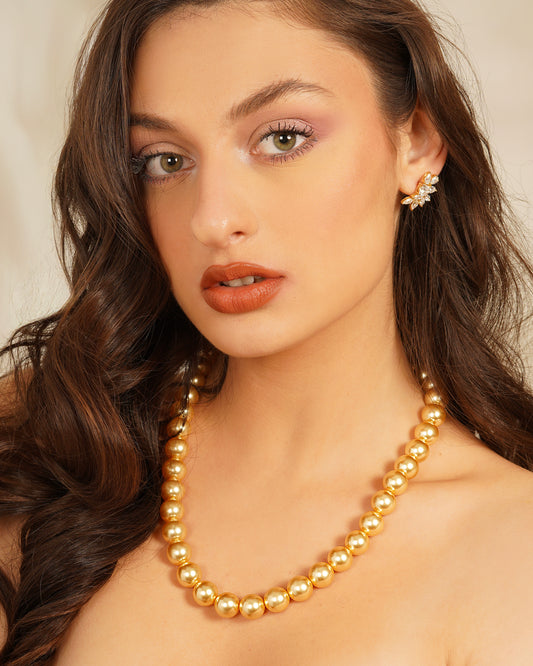 Luxurious Light Gold Crystal Pearl Necklace (Pearl Size - 14mm)
