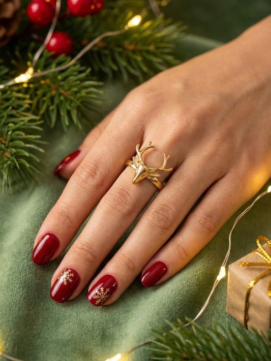 BASRAA 92.5 Sterling Silver Reindeer Motif Gold Plated Ring