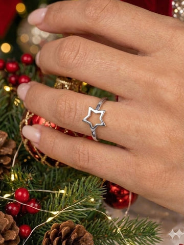 Basraa 92.5 Sterling Silver Star Outline Ring for Women