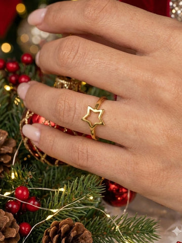 Basraa 92.5 Sterling Silver Gold-Plated Star Outline Ring for Women