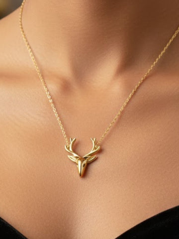 Basraa 92.5 Sterling Silver Deer Motif Gold Plated Pendant Necklace