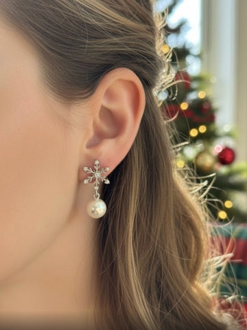 Basraa 92.5 Sterling Silver Snowflake Pearl Pendant