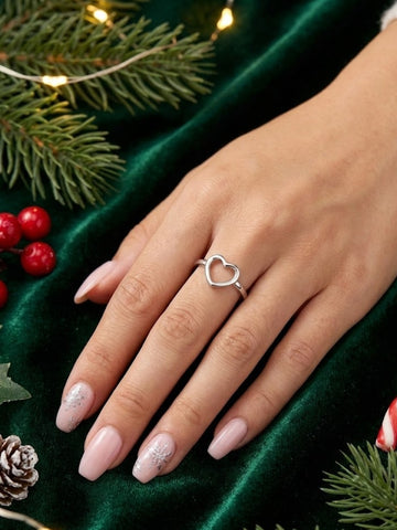 BASRAA 925 Sterling Silver Open Heart Ring