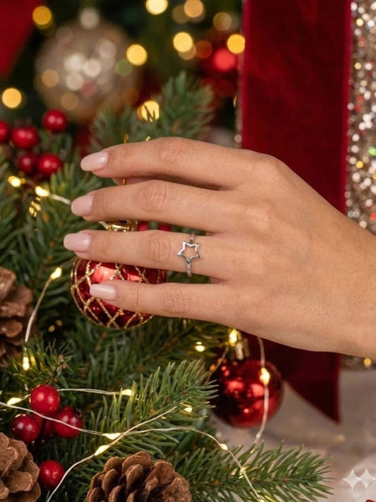 Basraa 92.5 Sterling Silver Star Outline Ring for Women