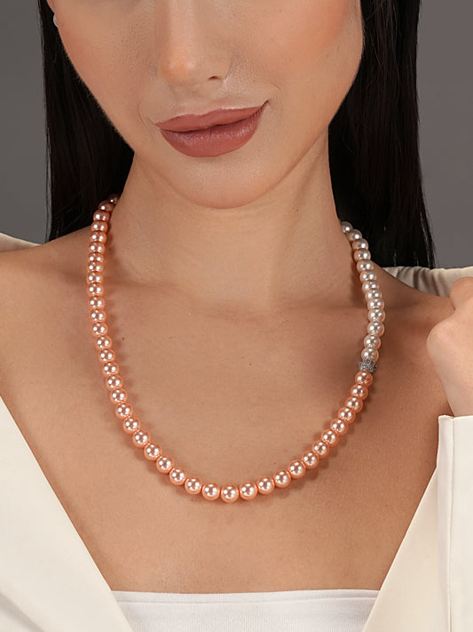🩷 Basraa Peach Blush Dual-Tone Pearl Necklace