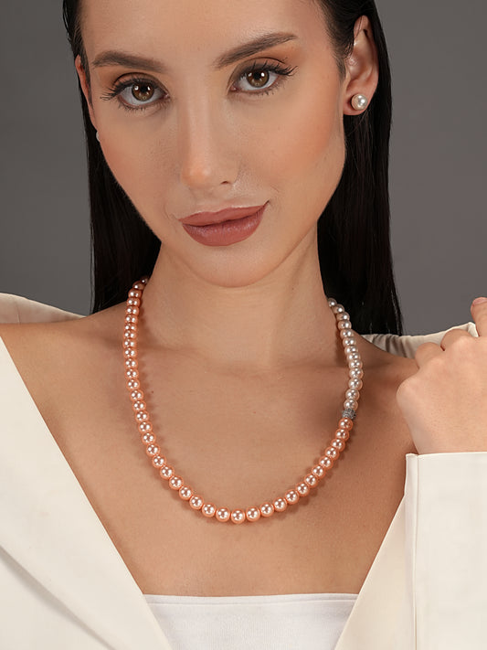 🩷 Basraa Peach Blush Dual-Tone Pearl Necklace