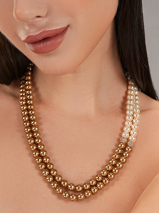 Golden Basraa Pearl Dual-Layer Necklace – White & Gold Luxe Edition