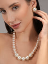 Classic Basraa Pearl Statement Necklace Set – Luxury Round Pearls with Gold Stud Earrings