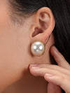 Basraa White Pearl Stud Earrings with Golden Rope Frame