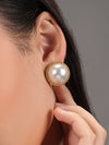 Basraa White Pearl Stud Earrings with Golden Rope Frame