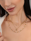 Basraa Layered Pearl & Heart Pendant Necklace in 18K Gold Finish