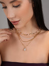 Basraa Multi-Layer Pearl &amp; Gold Drop Necklace