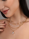 Basraa Multi-Layer Pearl &amp; Gold Drop Necklace