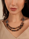Dual-Layer Brown Agate Beaded Necklace with Smoky Quartz Accents – Basraa Natural Stone Collection