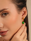 Emerald Green Aura Drop Earrings – 18K Gold-Plated Stone Dangles