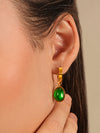 Emerald Green Aura Drop Earrings – 18K Gold-Plated Stone Dangles