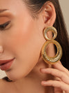 Dual Circle Textured Gold-Plated Statement Earrings – Basraa Luxe Edition