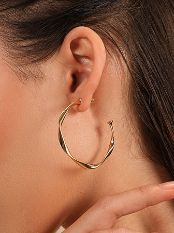 Twisted Gold-Plated Hoop Earrings – Elegant Minimal Statement Design by Basraa