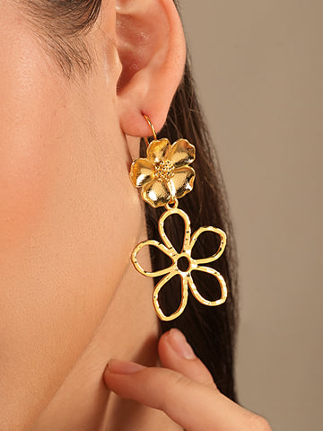 Golden Bloom Floral Drop Earrings – 18K Gold Plated Statement Jewelry