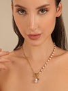 Basraa Pearl Ruby Accent Charm Necklace – Dual Chain 18K Gold-Plated