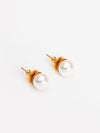 Basraa Classic White Pearl Stud Earrings in Golden Finish