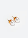 Basraa Classic White Pearl Stud Earrings in Golden Finish