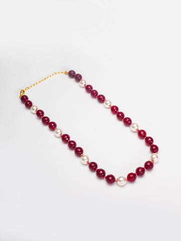 Basraa Ruby Red Agate Royale Pearl Necklace