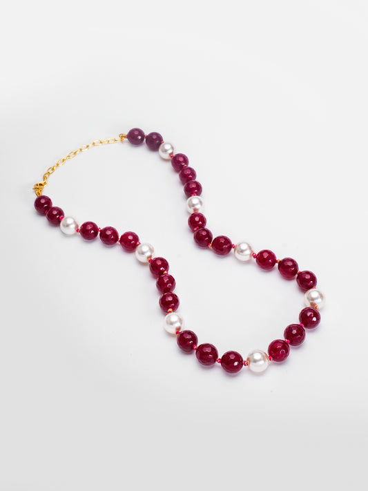 Basraa Ruby Red Agate Royale Pearl Necklace