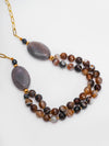 Dual-Layer Brown Agate Beaded Necklace with Smoky Quartz Accents – Basraa Natural Stone Collection