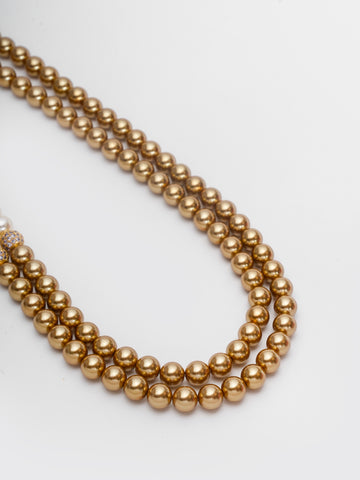 Golden Basraa Pearl Dual-Layer Necklace – White & Gold Luxe Edition
