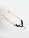 Dual-Tone Basraa Pearl & Agate Layered Necklace – Gold Floral Pendant Accent
