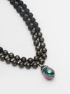 Black Lava Stone & Pyrite Layered Necklace with Shell Pearl Pendant – Basraa Luxe Collection