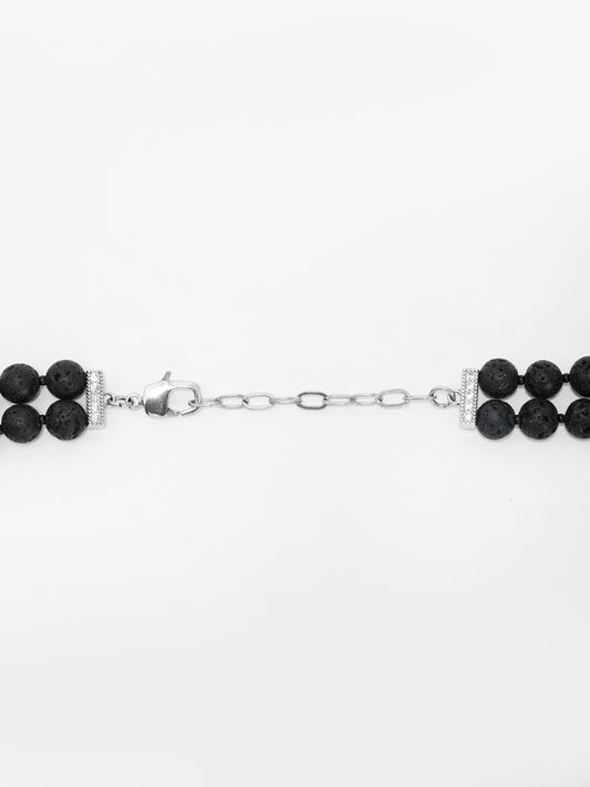 Black Lava Stone & Pyrite Layered Necklace with Shell Pearl Pendant – Basraa Luxe Collection