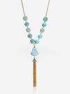Aqua Green Agate Tassel Necklace – Gold-Plated Chain Statement Jewelry by Basraa