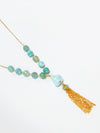 Aqua Green Agate Tassel Necklace – Gold-Plated Chain Statement Jewelry by Basraa