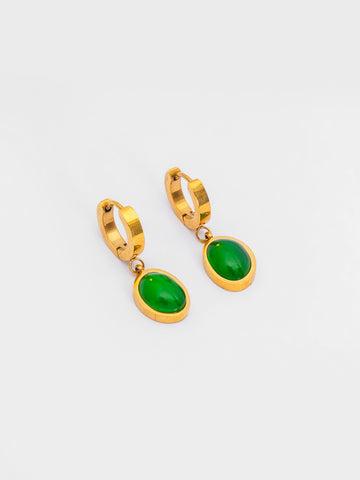 Emerald Green Aura Drop Earrings – 18K Gold-Plated Stone Dangles