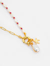 Basraa Pearl Ruby Accent Charm Necklace – Dual Chain 18K Gold-Plated