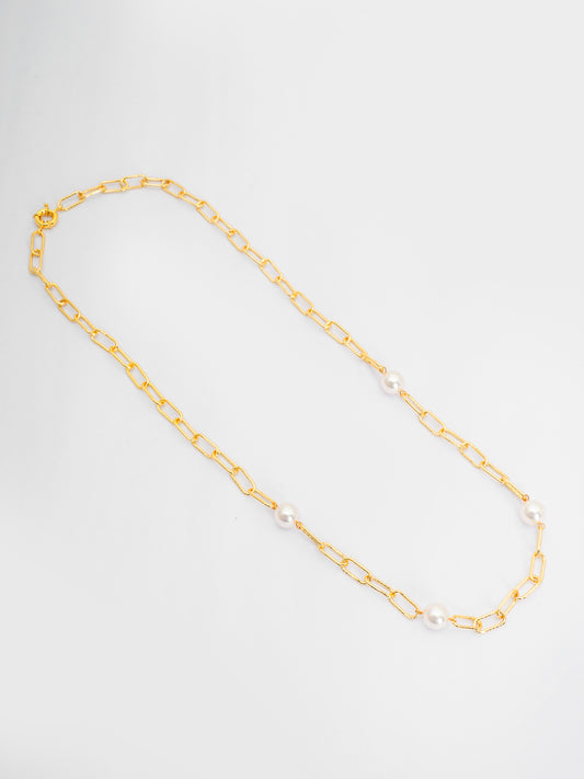 Basraa Pearl Link Chain Necklace – 18K Gold-Plated Modern Luxury