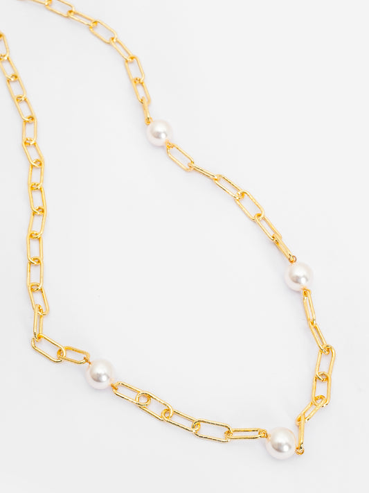 Basraa Pearl Link Chain Necklace – 18K Gold-Plated Modern Luxury