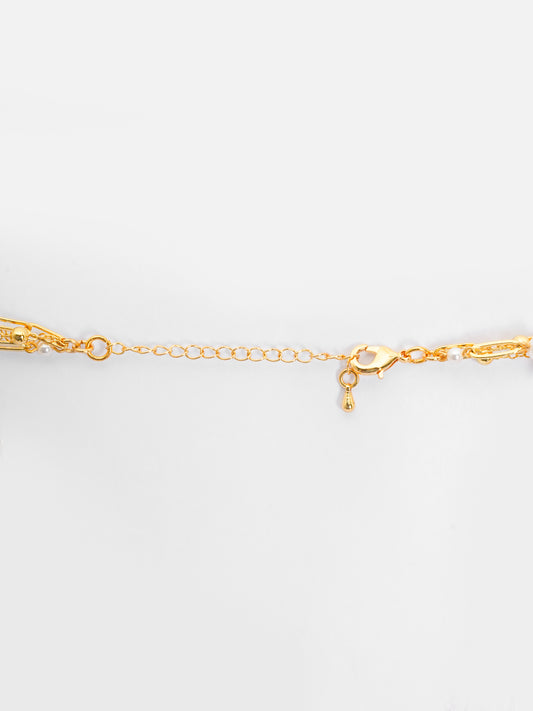 Basraa Multi-Layer Pearl &amp; Gold Drop Necklace