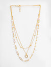 Basraa Layered Pearl & Heart Pendant Necklace in 18K Gold Finish