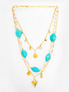 Basraa Turquoise & Pearl Layered Necklace with Golden Charms