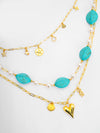 Basraa Turquoise & Pearl Layered Necklace with Golden Charms
