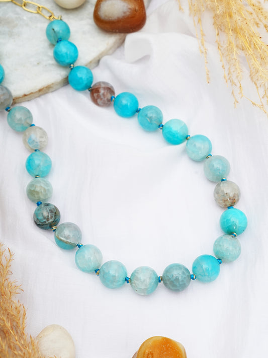 Ocean Blue Agate Beaded Necklace