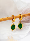 Emerald Green Aura Drop Earrings – 18K Gold-Plated Stone Dangles