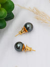 Basraa Golden Black Pearl Stud Earrings