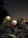 Basraa White Pearl Stud Earrings with Golden Rope Frame