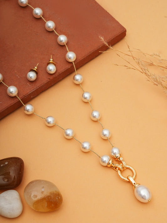 Basraa Classic Pearl Drop Necklace Set